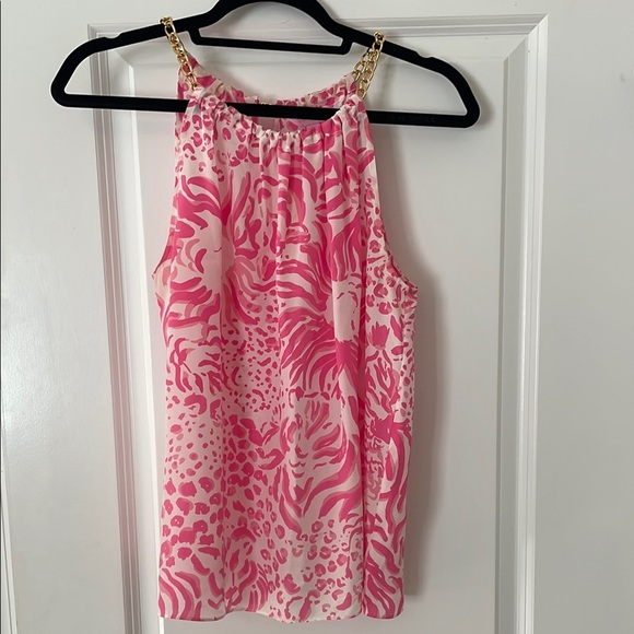 Lilly Pulitzer Riviera Pink and White Sleeveless tank with Chain neck detail - Picture 7 of 12